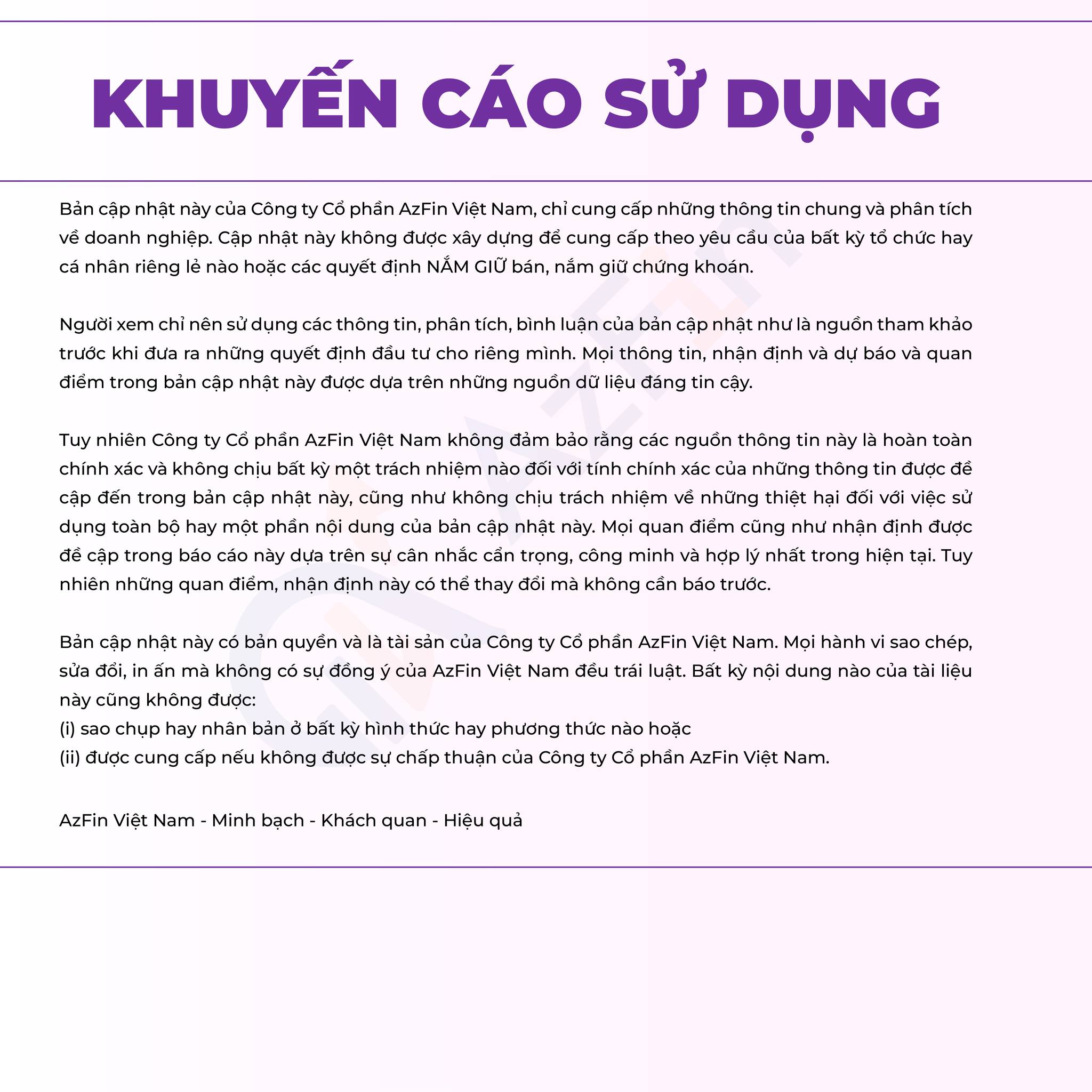 Khuyến cáo sử dụng và miễn trừ trách nhiệm khi sử dụng thông tin cập nhật KQKD Quý 1 ACB